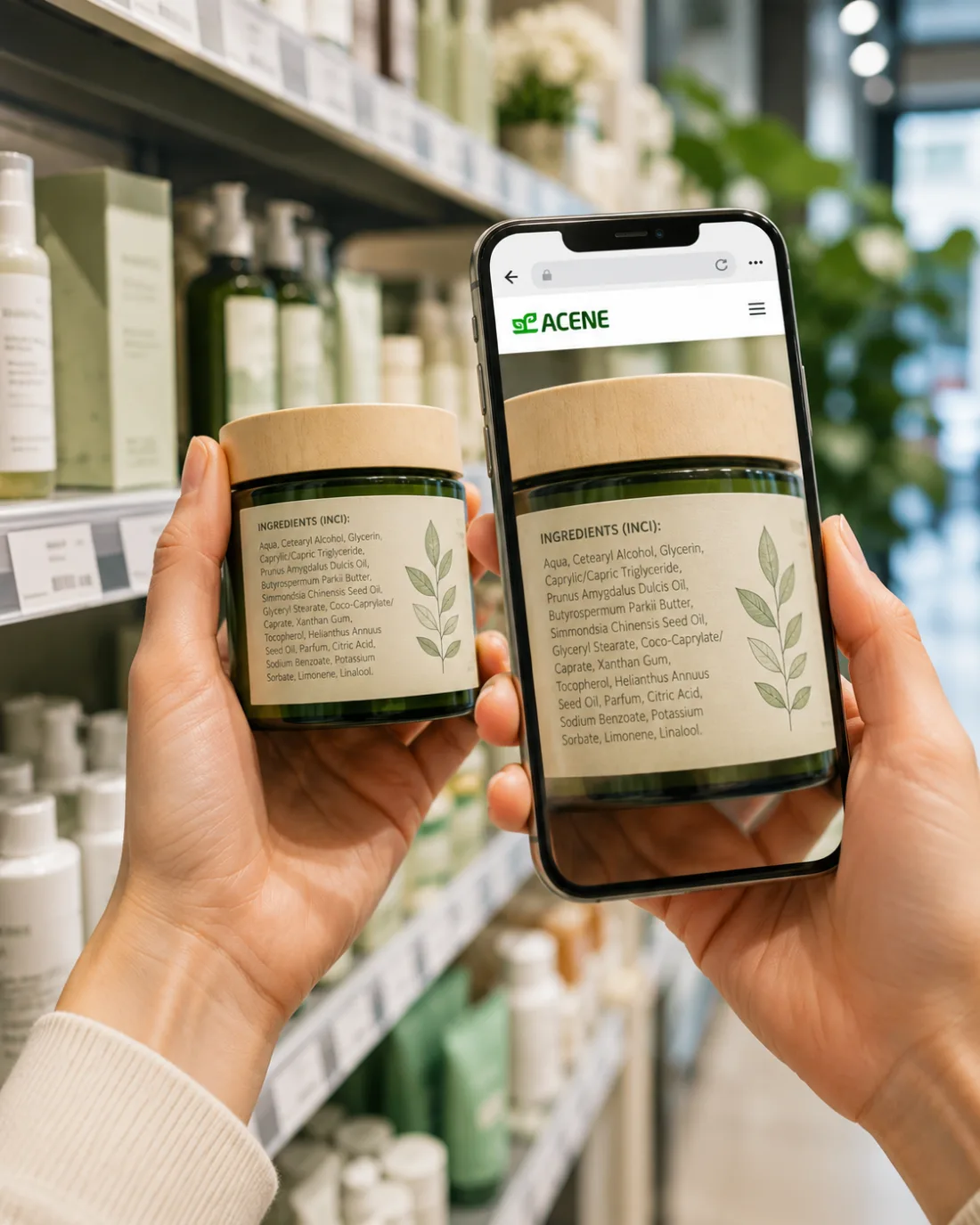 Analizando la etiqueta de un producto de cosmética con el móvil