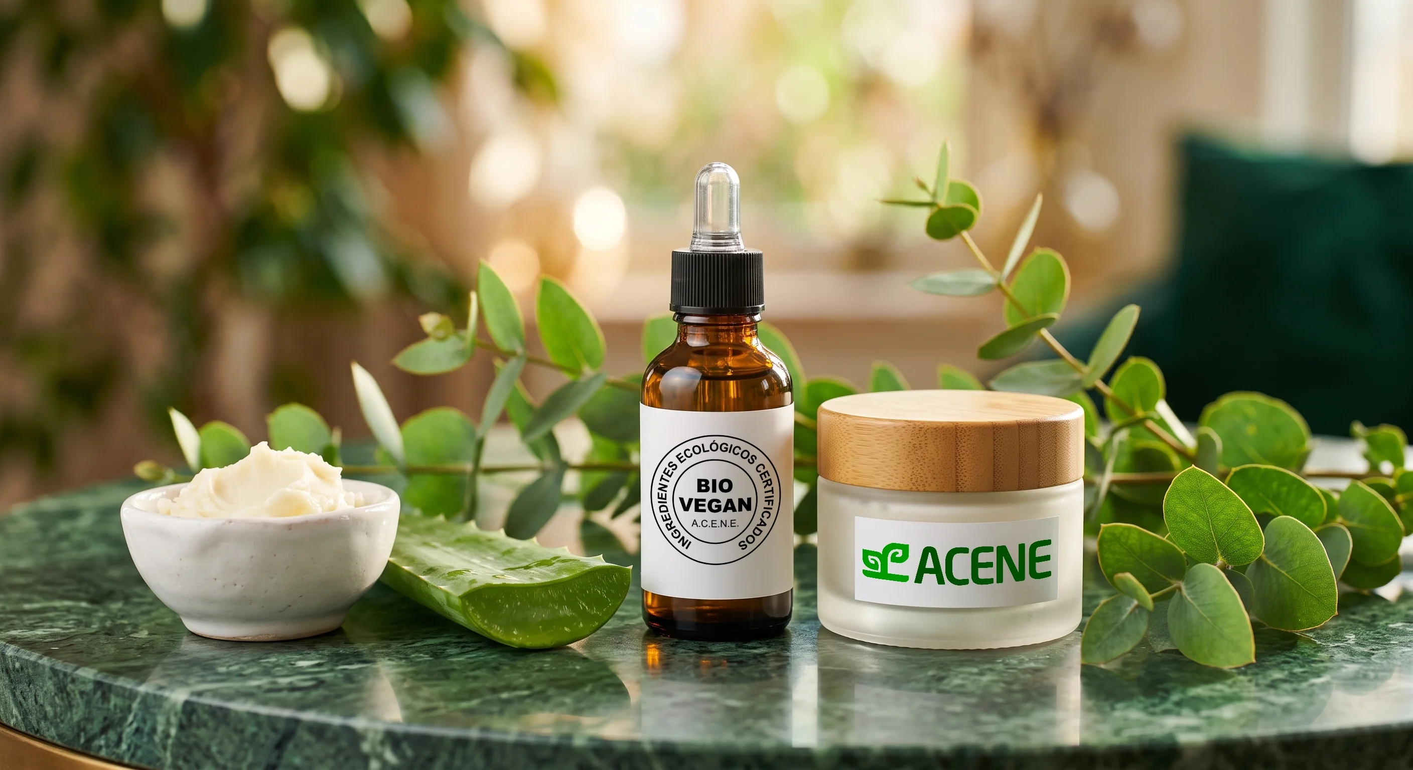 Fórmula cosmética con ingredientes naturales, ecológicos, agua y minerales separados para calcular sus porcentajes.