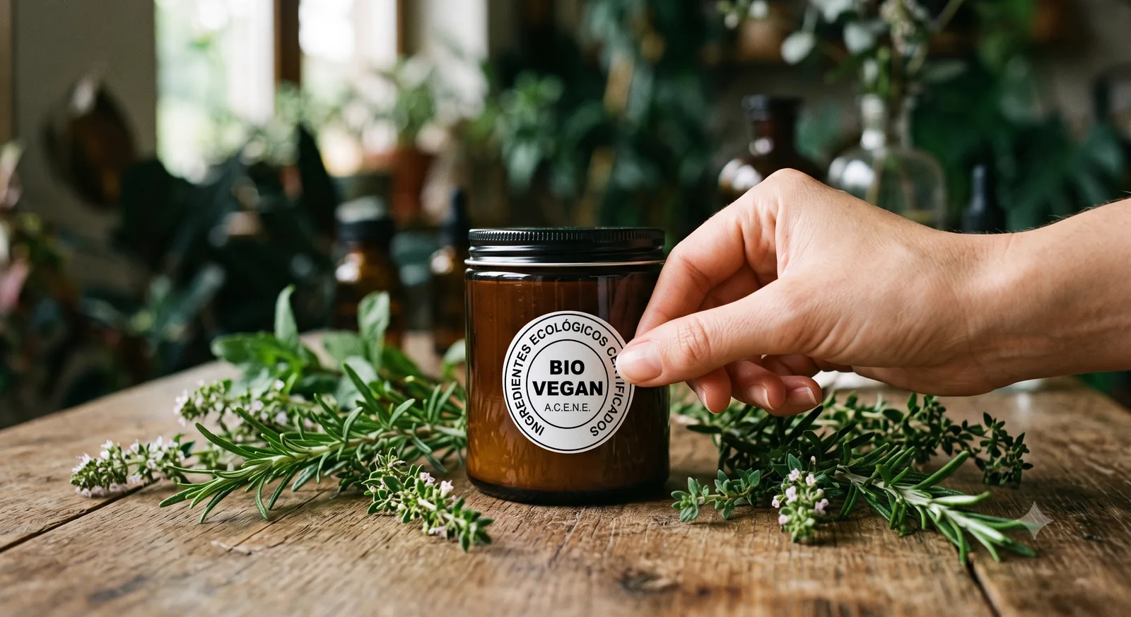 Productos de cosmética ecológica con documentación de certificación.
