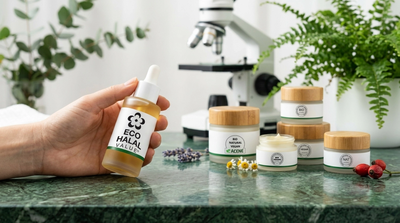 Envase cosmético certificado con el INCI, el lote, el PAO y el sello señalados.